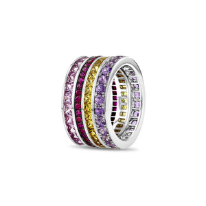 Stacked Ring with Pink, Purple, Yellow & Red Sapphires