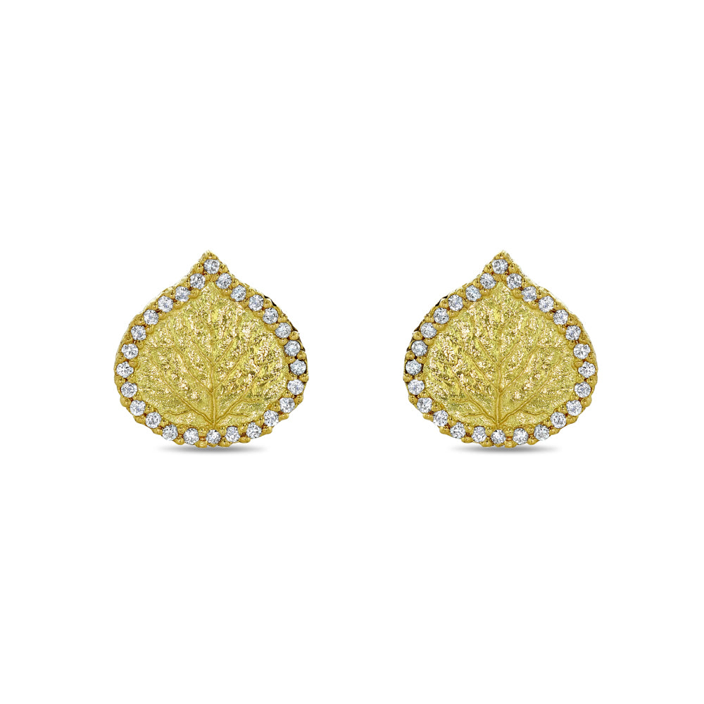 Gold and Diamond Aspen Leaf Earrings (large)