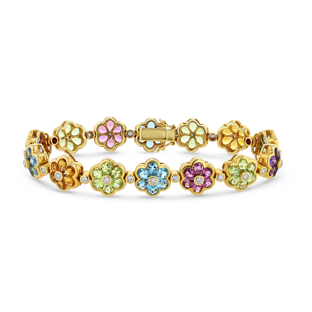 Gemstone and Diamond Flower Bracelet