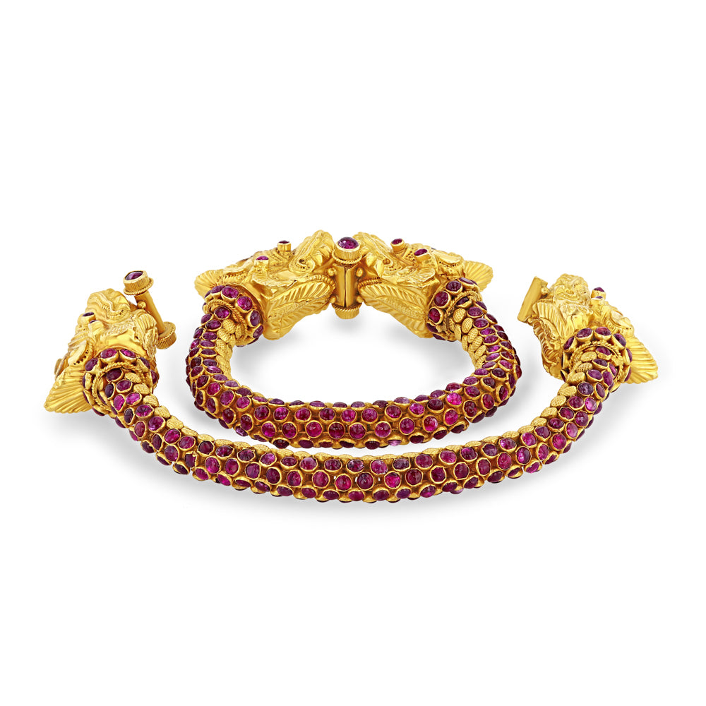 Set of 22k Gold and Ruby Dragon Bracelets