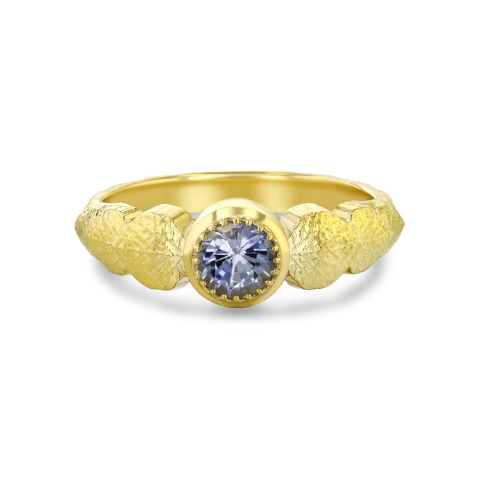 Blue Sapphire Aspen Leaf Stackable Ring