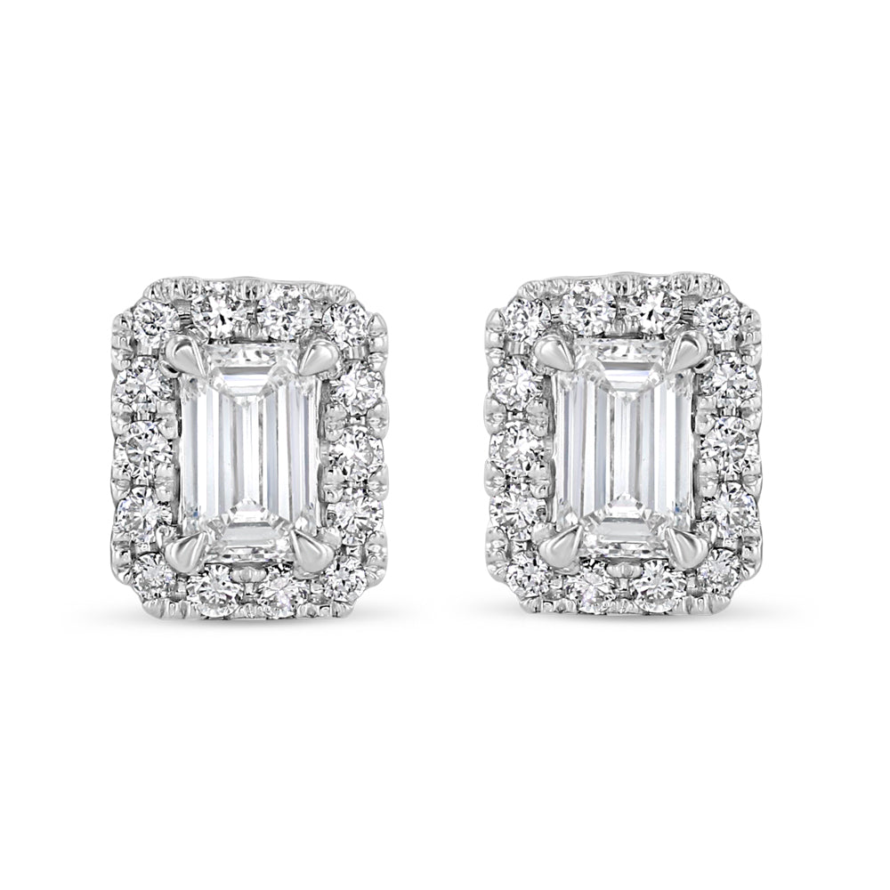 Emerald Cut Halo Studs